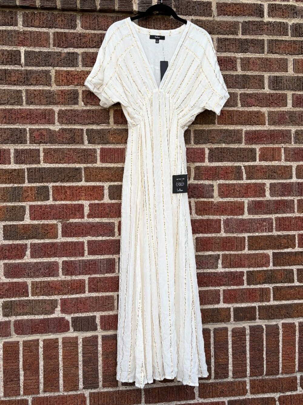 Goddess Vibes Ivory Gold Striped Dolman Sleeve Maxi Dress size S